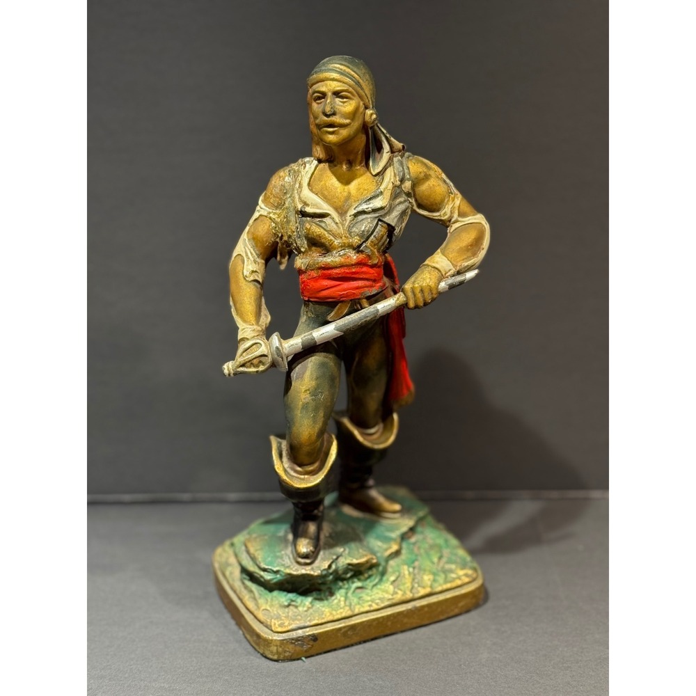 Antique Pompeian Bronze Pirate Statue Paul Herzel Polychrome Figurine 9.5in